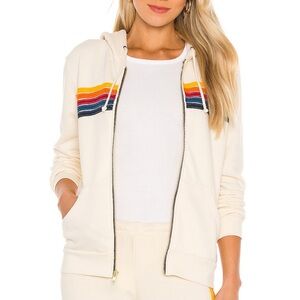 Aviator Nation Cream Hoodie with Rainbow Stripes